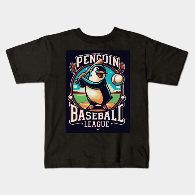 Penguin Baseball Tribute - Penguin Baseball League Kids T-Shirt by TributeDesigns